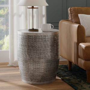 English Elm Johnsen Etched Web Pattern Accent Table 18" Round Iron Side Table Durable Powder-Coated Finish Antique Silver B136P361853