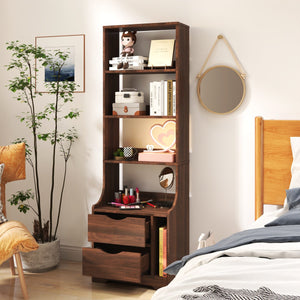 English Elm Night Multi-Function Nightstand with 2 Drawers and 4-Tier Bookshelf Vertical Space Saver Walnut W331P248063