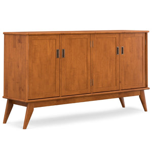 English Elm Draper Solid Rubberwood Sideboard with Tapered Legs and Brass Pulls for Dining Rooms B136P439000