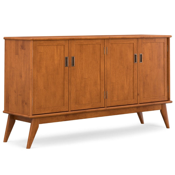 English Elm Draper Solid Rubberwood Sideboard with Tapered Legs and Brass Pulls for Dining Rooms B136P439000