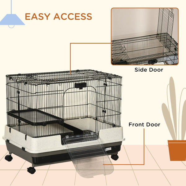 English Elm Pawhut 26" Two-Level Small Animal Cage With Wheels, Removable Tray & Easy Access For Pets’ Comfort W2225P217531-GIGA