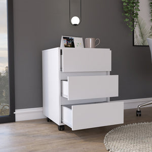 English Elm Artemisa 3-Drawer Filing Cabinet on Locking Casters, Particle Board White, 25.8" H Compact Storage B20091891