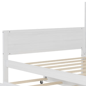 English Elm Wooden Twin Daybed with Trundle, Built-In Desk and Side Storage Shelves for Space-Saving Living Antique White 54.4 L x 18 W x 5.6 H N733S242275K