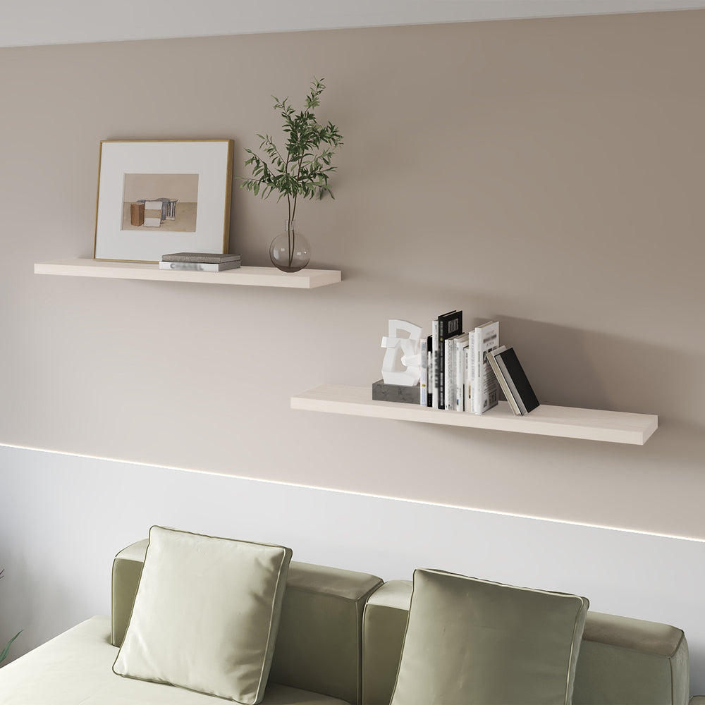 English Elm White White Washed Oak Floating Shelf 47.3" x 9.8" Melamine Set of 1 Rustic Modern Hidden Mount Durable Elegance B062P380038
