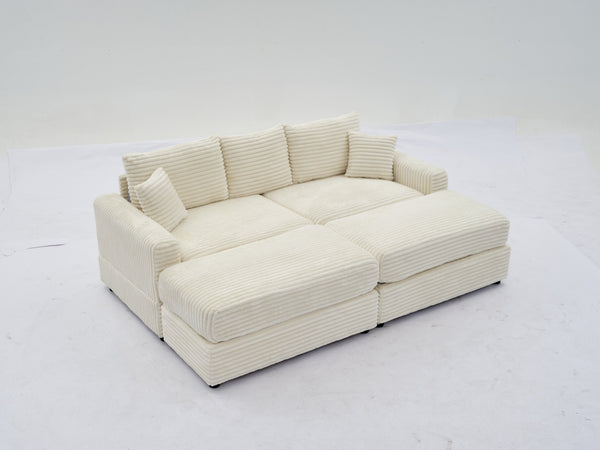 English Elm Modern Sectional Couch - Cozy 2-Piece Corduroy Slipcovers With Throw Pillows For Stylish Living Spaces W2915S00030