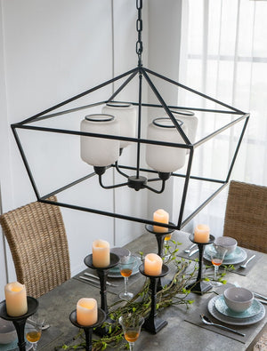 English Elm 26x26x21.9" Matte Black Iron Geometric Chandelier with Opaque Glass for Dining Foyer W2078P411230