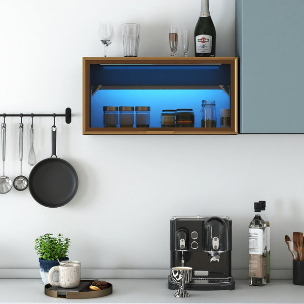 English Elm Large-capacity Wall Cabinet Matte Black Up-flip Door Spice Storage for Modern Kitchens W331P379953