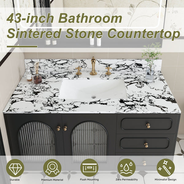 English Elm 43"X22" Bathroom Vanity Top With Undermount Sink & Backsplash - Panda White Artificial Marble Elegance W509P362108