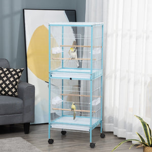 English Elm Pawhut Two-tier Indoor Bird Aviary Steel Wire Cage with Rolling Casters Multi-door W2225P217029