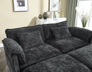 English Elm United Cozy Chenille Sofa For Two With Detachable Armrests, Foot Stools, And Handy Side Pockets W1568S00143-GIGA