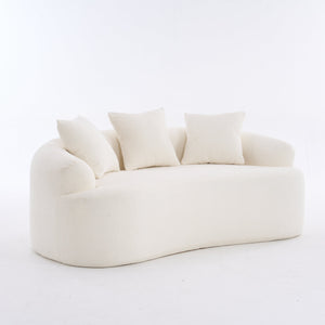 English Elm LY-025S Curved Loveseat Compact 65" Space-Saving Chenille Upholstery, 30D Foam+Spring Comfort White W2231P261287