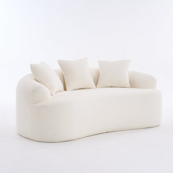 English Elm LY-025S Curved Loveseat Compact 65" Space-Saving Chenille Upholstery, 30D Foam+Spring Comfort White W2231P261287