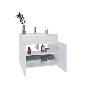 English Elm Chaux Floating Wide Double-Door Vanity 23.2" with Glossy Resin Sink & Two Shelves, Space-Saving White B070P337122