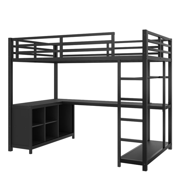 English Elm Metal Twin Xl Loft Bed with L Shaped Desk Wardrobe and Storage for Teens W1580S00370