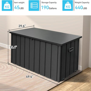 English Elm 190 Gallon Metal Deck Box Waterproof Steel Outdoor StorageBench with Lock, Wheels, Hydraulic Pistons Dark Gray W1859P404343