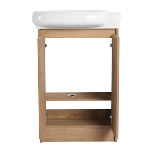 English Elm 23" Freestanding Bathroom Vanity with Ceramic Vessel Sink, Soft-Close Doors, Adjustable Shelf Storage Imitative Oak W999P206106