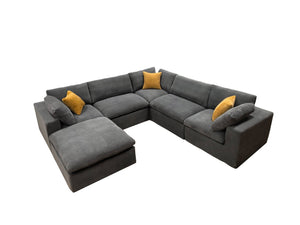 English Elm Coffee Bean Basket Weave Modular Sectional Foam Compressed with Toss Pillows Included Light Gray B2748S00069