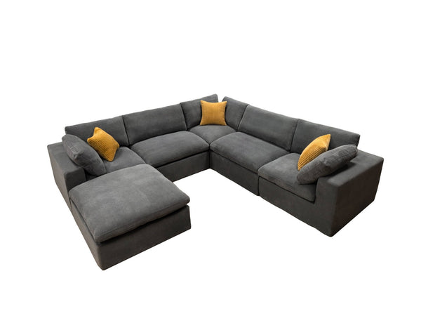 English Elm Coffee Bean Basket Weave Modular Sectional Foam Compressed with Toss Pillows Included Light Gray B2748S00069