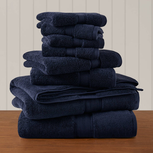 JLA Home Madison Park Signature - Ultra-Soft Spa-Quality 100% Long-Staple Cotton Towels, 800GSM Plush Absorbency & Antimicrobial Care Dark Navy MPS73-540
