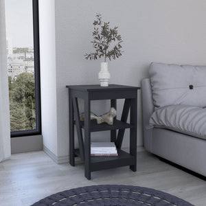 English Elm 3-Tier Engineered Wood End Table with Cross-Brace Legs, Compact Nightstand with Ample Shelving Space Black 34.6 L x 20.8 W x 3.14 H B097P199750