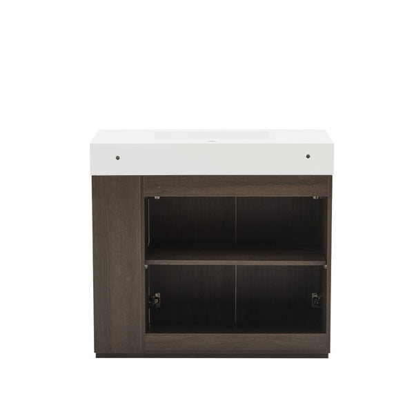 English Elm Galan Freestanding Bathroom Vanity Quartz Basin Fluted Wood Cabinet Modern Bath Oak,Smoke W1865S00219