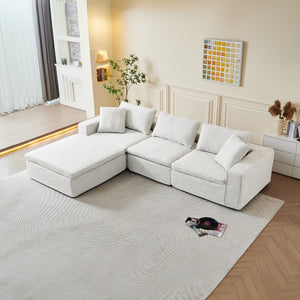 English Elm Cloud Couch Modular 4 Seater Sofa with Washable Linen and Pocket Spring Cushions White W1765S00140