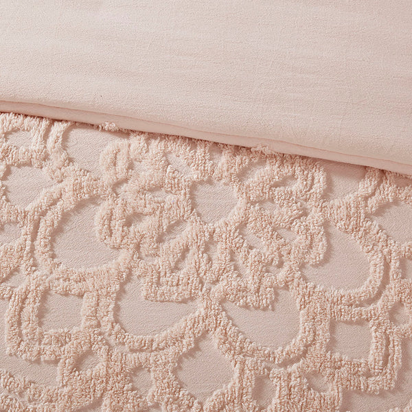 JLA Home Madison Park - 3-Piece Tufted Cotton Chenille Duvet Cover Set with Medallion Texture, Breathable OEKO-TEX Comfort Blush MP12-5981