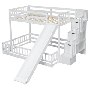 English Elm Twin Over Full Bunk Bed With Slide & Storage Staircase - Stylish Pine Bed With Safety Guardrails, White W504S00185-GIGA