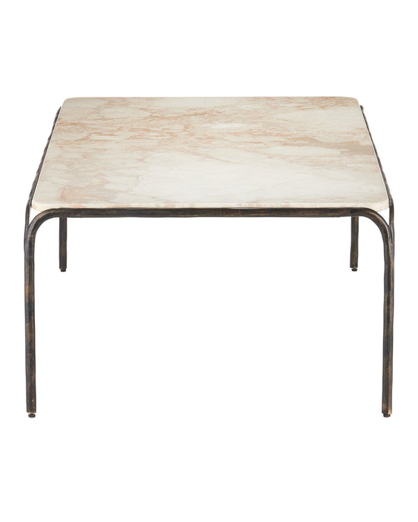 Currey & Company Crema Cocktail Table: Industrial Elegance With Artisanal Craftsmanship & Unique Fold-down Design Natural Marble ,Iron 4000-0220-currey-company