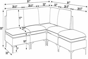 English Elm Linen Upholstered Sectional Sofa with Black Metal Legs Mid-century Modern Living Room Dark Gray B2748S00109