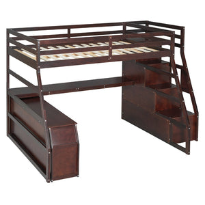 English Elm Full Size Kids Loft Bed with Integrated Desk Seven Drawers and Open Shelving Espresso LT000649AAP-1