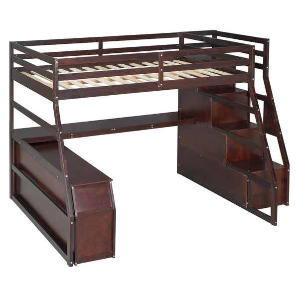 English Elm Full Size Kids Loft Bed with Integrated Desk Seven Drawers and Open Shelving Espresso LT000649AAP-1