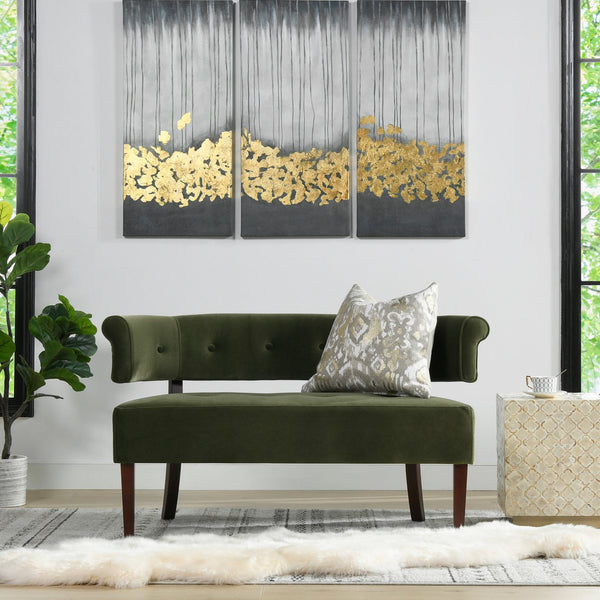 English Elm Jennifer Taylor Home - Jared Mid-Century Roll Arm Tufted Bench Settee with Kiln-Dried Frame and Plush High-Density Foam Olive Green B2719P238285