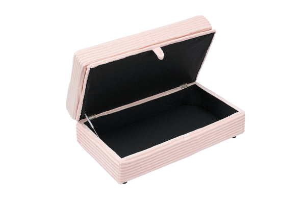 English Elm 47.24-inch corduroy armchair with storage ottoman and USB ports, spring seat, solid wood frame lounge Pink W3356S00022