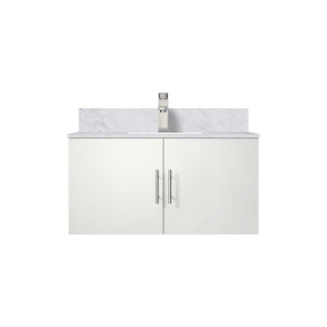 English Elm Glossy White Bath Vanity With Carrara Marble Top, Soft-Close Hardware & Chrome Faucet Set, 36" W B2731P258629