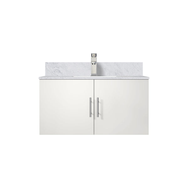 English Elm Glossy White Bath Vanity With Carrara Marble Top, Soft-Close Hardware & Chrome Faucet Set, 36" W B2731P258629