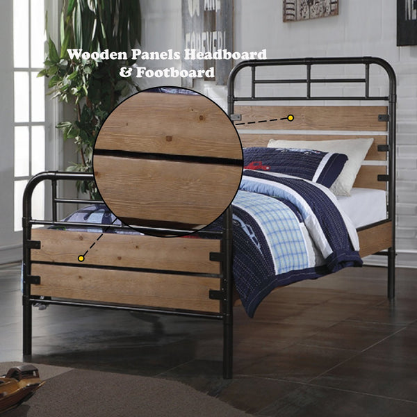 English Elm Adams Twin Bed Oak Finish with Metal Frame & Wooden Panels, Low Profile, 330lb Capacity, 10" Clearance B2726S00507