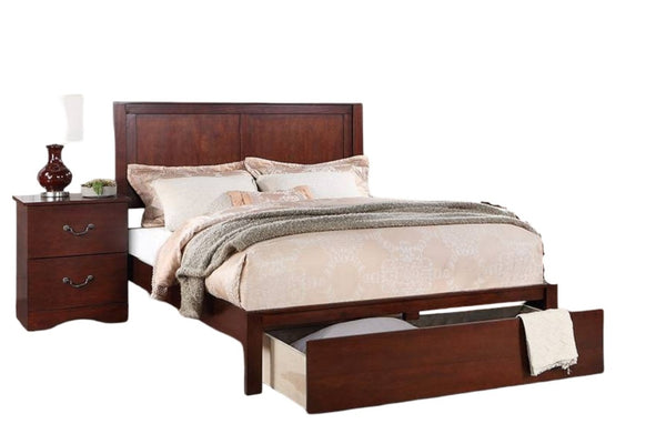 English Elm Rustic Cherry Wood Eastern King Bed Two Panel Headboard with Hidden Storage Drawer B011S02092