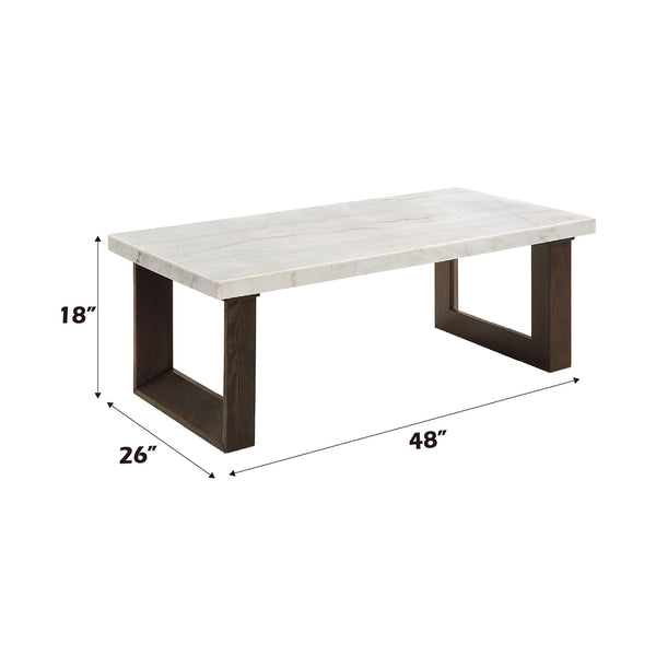 English Elm Edwyn Marble Top Rectangular Coffee Table with Double U-Base, Beveled Edges and Durable Veneer Finish Espresso+White 26 L x 19.7 W x 9.9 H B2726S00059