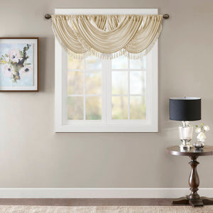 JLA Home Madison Park - Faux Elena Waterfall Valance in Champagne Faux Silk with Lined Draping & Tassel Trim, OEKO-TEX Certified MP41-4952