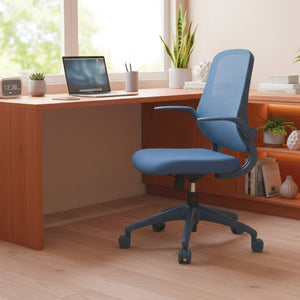 English Elm Ergonomic Mesh Back Task Chair with Flip Armrests High Density Foam Seat 500lb Capacity Blue W5280P464458
