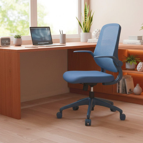 English Elm Ergonomic Mesh Back Task Chair with Flip Armrests High Density Foam Seat 500lb Capacity Blue W5280P464458