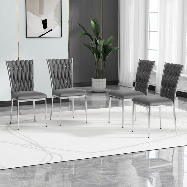 English Elm Modern Velvet Upholstered Dining Chairs Set of 2 with Electroplated Legs for Kitchen Dark Gray W210P301598