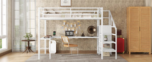 English Elm Full Size Loft Bed With L-Shaped Desk, Wardrobe, Usb, Led Light - Space-Saving Design For All Ages W1580S00133
