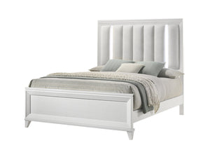English Elm Contemporary King Bedroom Set with Led Headboard Upholstered Cushion and White Wood Frame B2741S00105