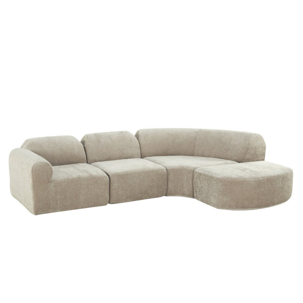 English Elm 111" Curved Sectional Sofa Set Plush Lamb Wool Upholstery Deep Seat Ottoman Lounge Espresso N767P371305E