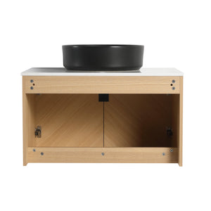 English Elm 30" Bathroom Vanity - Sleek Wall-Mounted Design With Ceramic Sink, Soft-Close Doors, Light Oak Finish W999S00444