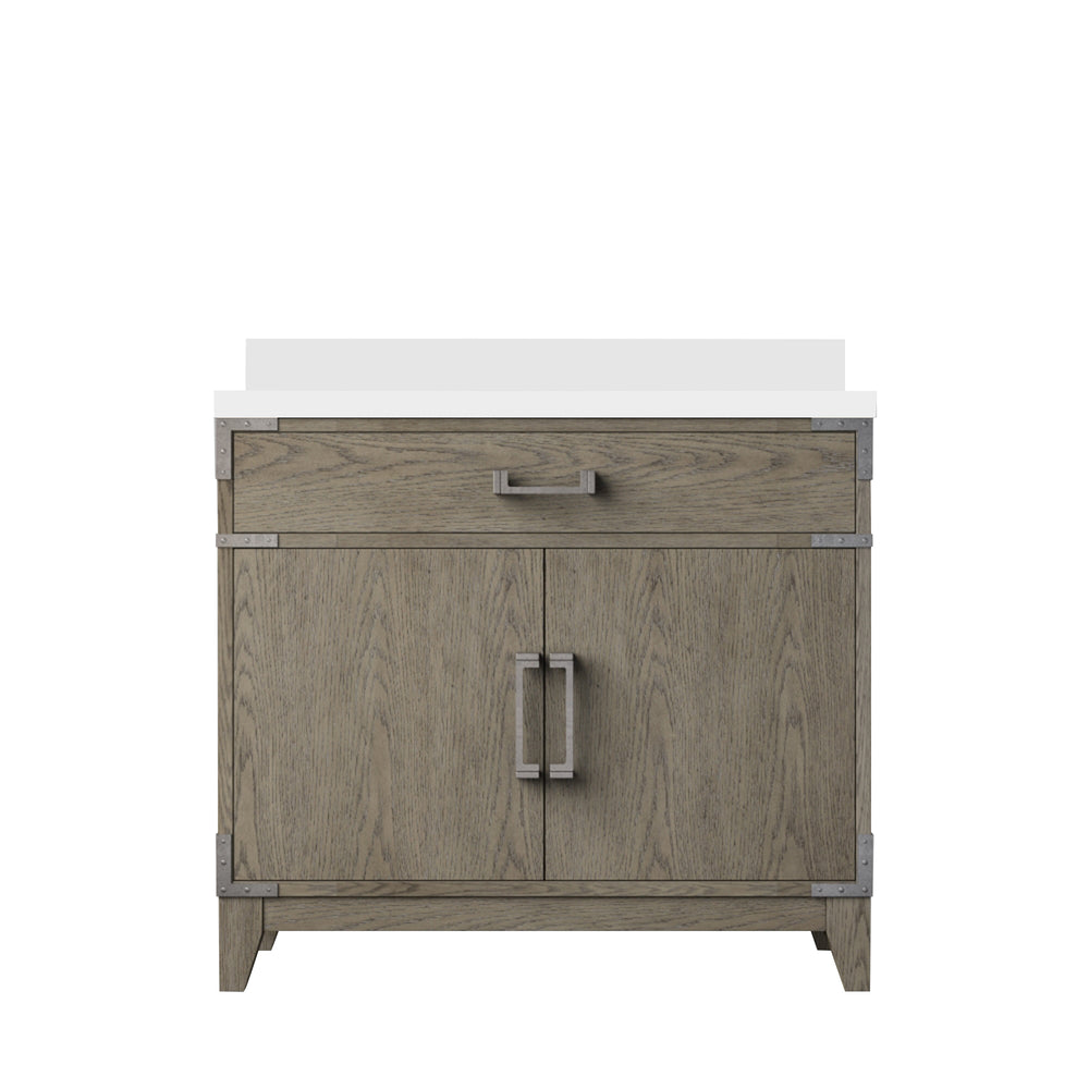 English Elm Grey Oak Single Bath Vanity With Cultured Marble Top – Stylish Storage, Soft-Close Hinges, 36" W B2731P259789