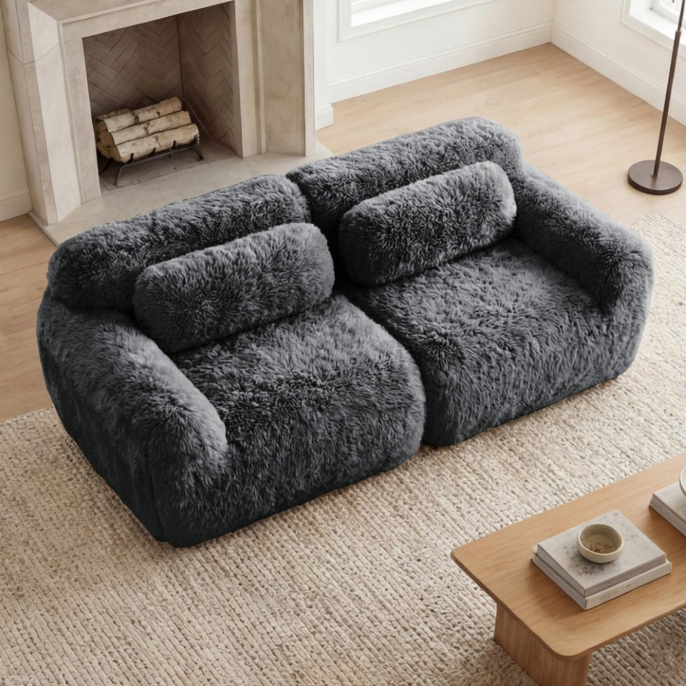 English Elm 2-seater Modular Cloud Sofa Plush Fluffy Sectional with Pillows for Living Room Dark Grey W714P380187