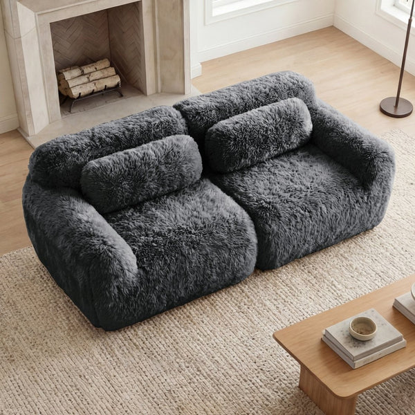 English Elm 2-seater Modular Cloud Sofa Plush Fluffy Sectional with Pillows for Living Room Dark Grey W714P380187